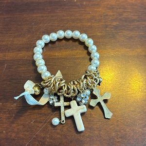 Y2K beaded pearl cross bracelet